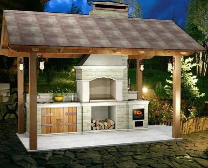 Барбекю под навесом. Уличный мангал из кирпича. Уличный мангал. Барбекю из кирпича с навесом. Печь-барбекю"дачная кантри".