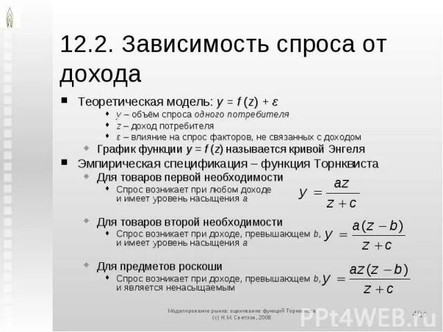 Функция спроса что это. Зависимость спроса от дохода. функция спроса торнквиста. функция спроса по доходу. функция торнквиста формула.