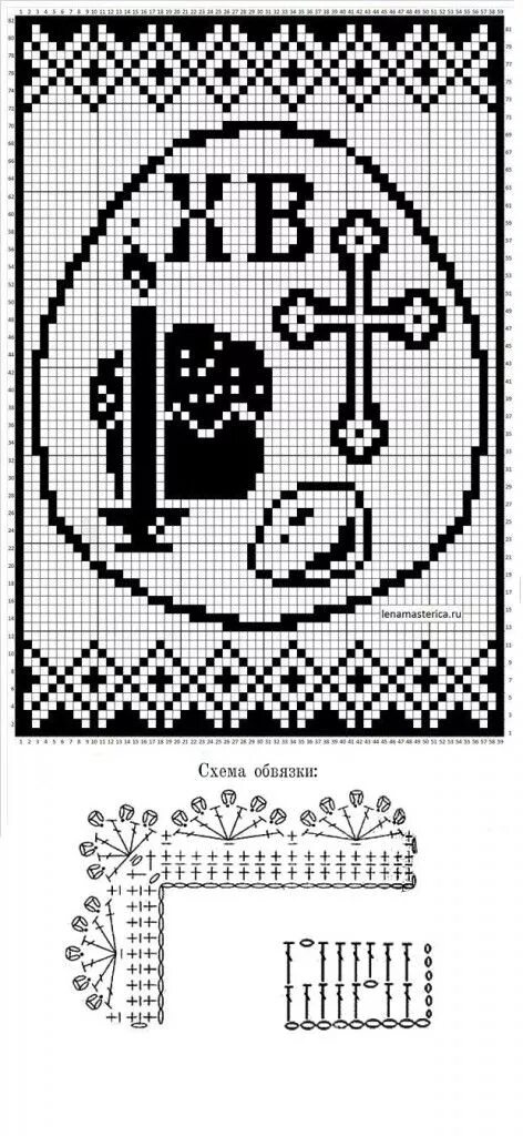 Пасхальная салфетка крючком в технике филейного вязания