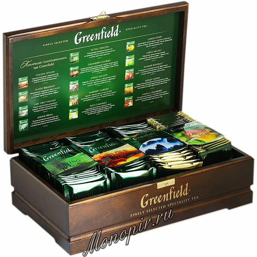 Купить чай гринфилд подарочный. Гринфилд 120 пакетиков ассорти. Гринфилд чай набор ассорти 120 пакетиков. Гринфилд ассорти в деревянной шкатулке. Чай Гринфилд подарочный набор ассорти.