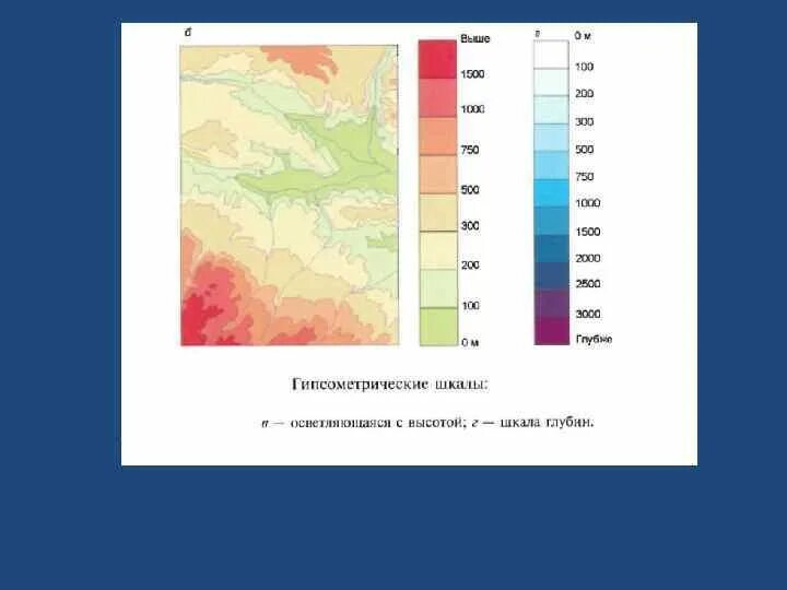 Шкала высот и глубин на карте. Шкала высот на карте. Гипсометрическая шкала. Карта шкала глубин.