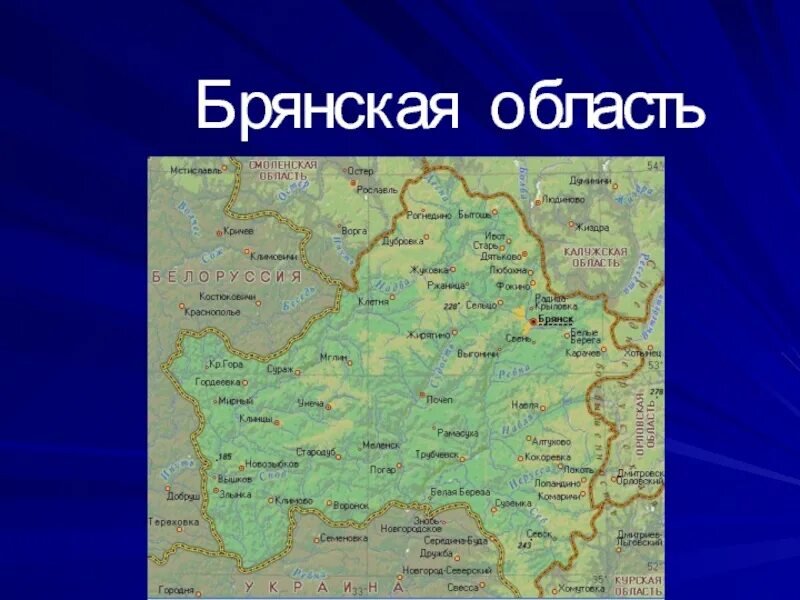 Брянская область граничит. Брянская область на карте России. Карта Брянской обл. Физическая карта Брянской области. Брянск с чем граничит