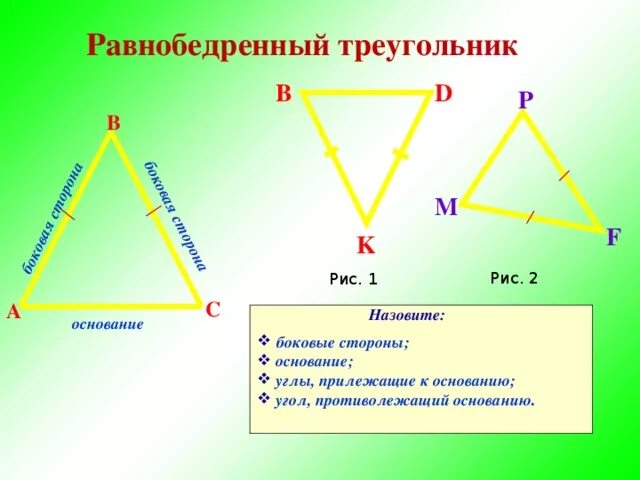 Боковые углы. Основание равнобедренного треугольника. прилежащие к основанию углы. углы равнобедренного треугольника. прилежащие углы в треугольнике.