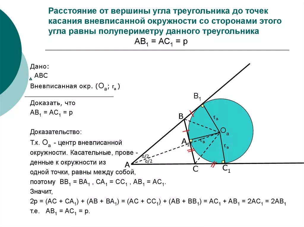 Дано b точка касания. Радиус вневписанной окружности треугольника. Радиус вневписанной окружности в прямоугольный треугольник. Задачи на вневписанную окружность. Вневписанная окружность прямоугольного треугольника.