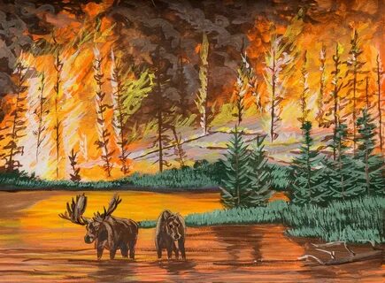 Рисунок пожар в лесу