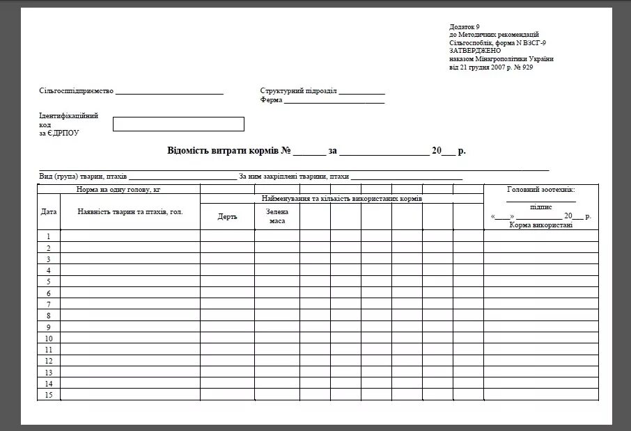 Ведомость учёта кормов КРС. Ведомость учета кормов СП-20. Ведомость расхода кормов форма СП-20. Ведомость затраты кормов. Списание кормов
