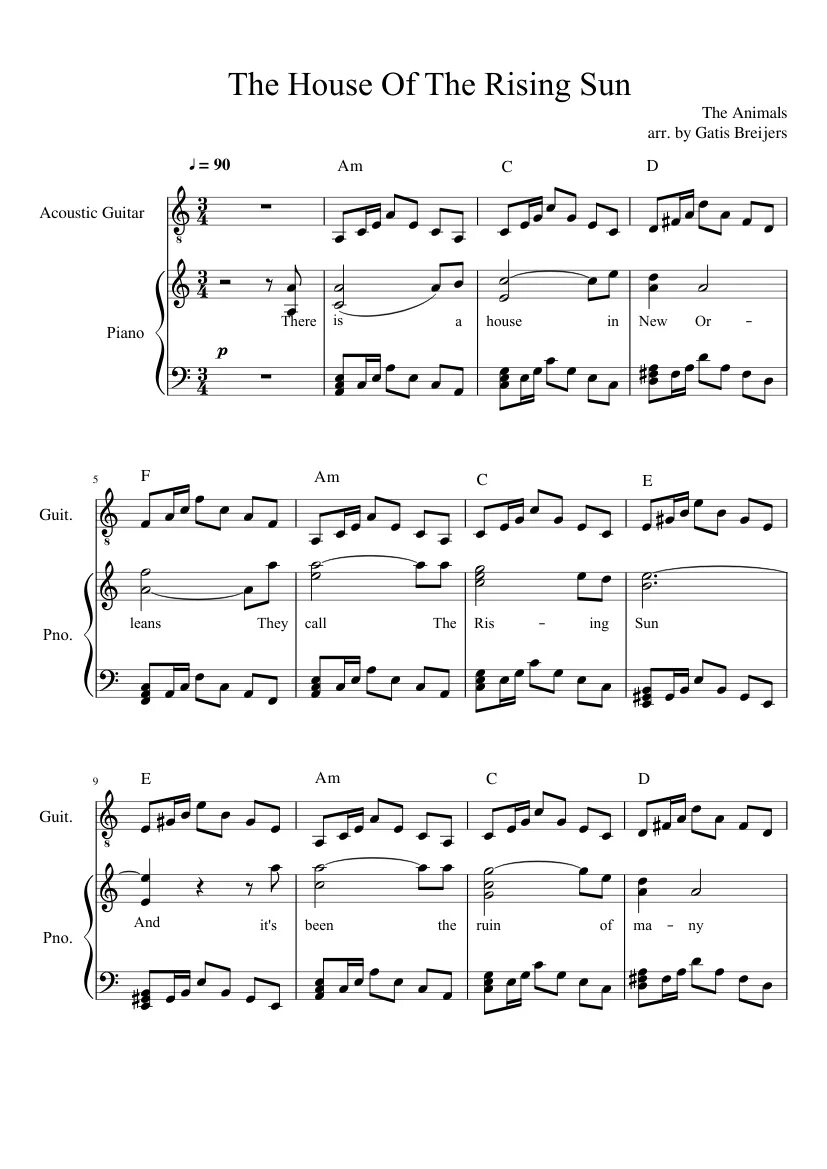 Animals house of rising аккорды. House of the Rising Sun Ноты. House of the Rising Sun Ноты для пианино. Animals the House of the Rising Sun Ноты. House of the Rising Sun Ноты для фортепиано.