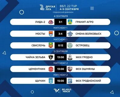 Расписание туров 2 лига