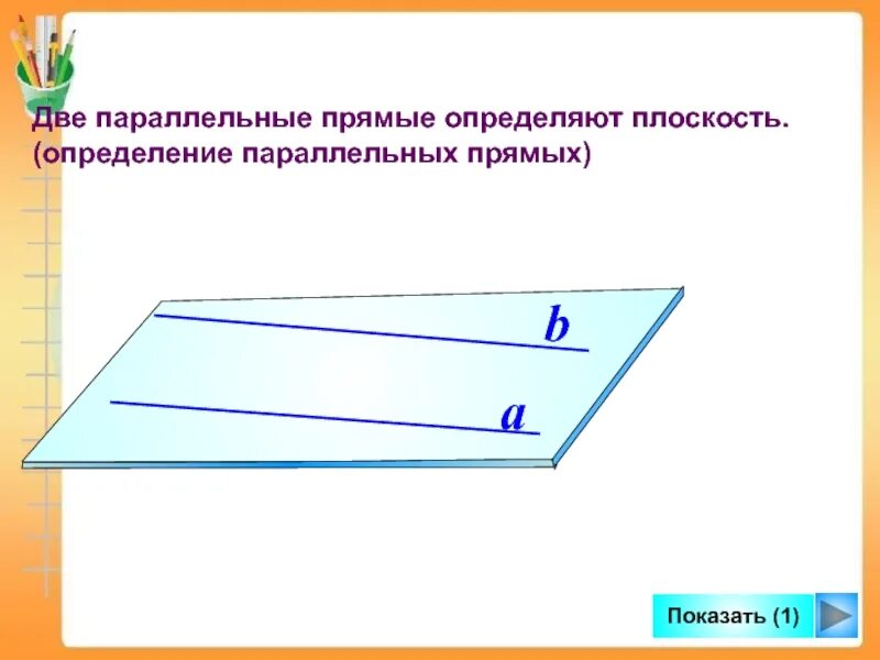 Презентация параллельные прямые в пространстве. Две параллельные прямые в плоскости. Параллельность прямых в пространстве. Параллельные прямые в пространстве рисунок. Две параллельные прямые образуют плоскость.