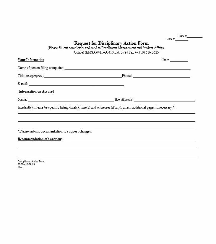 Form for action. Disciplinary action form. action forms.