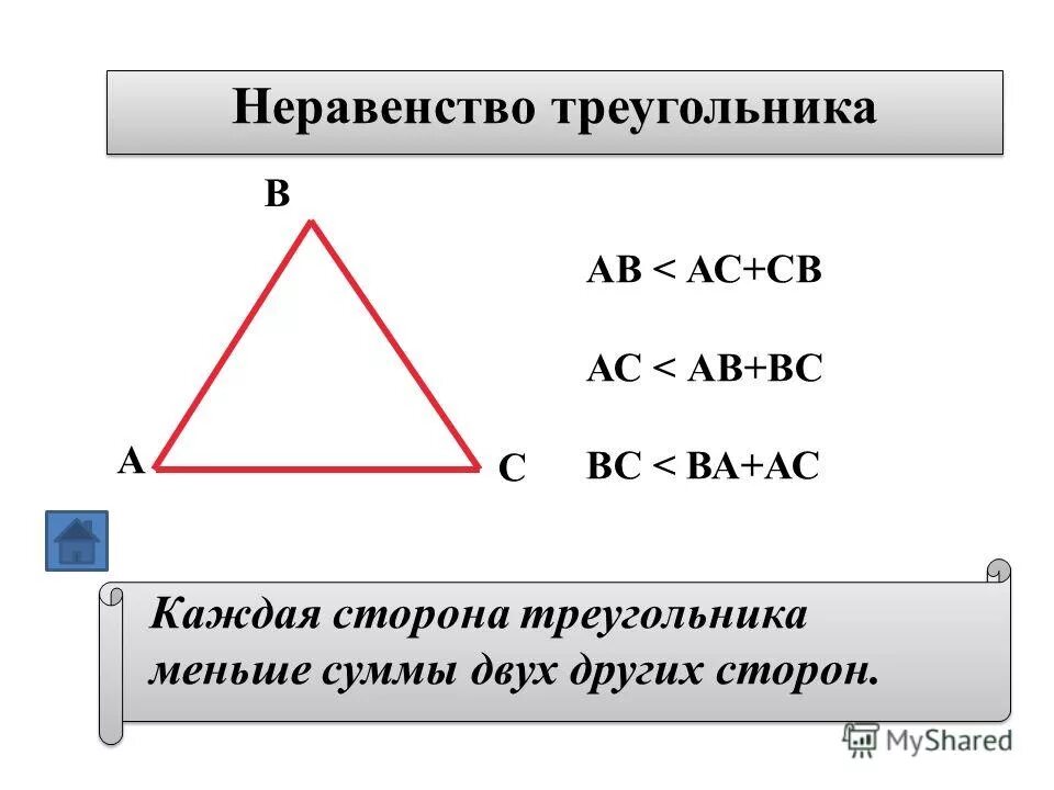 6 неравенство треугольника. Теорема о неравенстве треугольника 7 класс. Неравенство углов треугольника. Соотношение между сторонами и углами треугольника. Неравенство сторон треугольника.