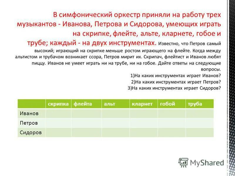 3 работающие в видимой. В симфонический оркестр приняли. В симфонический оркестр приняли на работу трех. В симфонический оркестр приняли трех музыкантов. Симфонический оркестр приняли на работу 3 музыкантов.