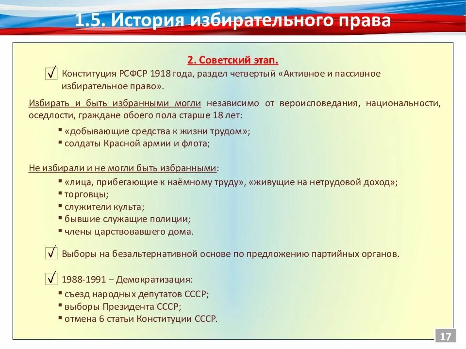 Избирательное право история. Сложный план по теме избирательное право