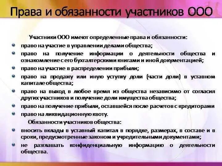 Акционер обязан. Право ответственности участников ООО. Обязанности ООО.