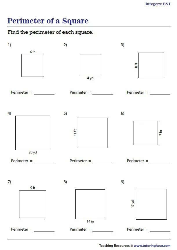 Area and Perimeter of Square a. Perimeter of Rectangle. Area of Square. Find area of the Square.