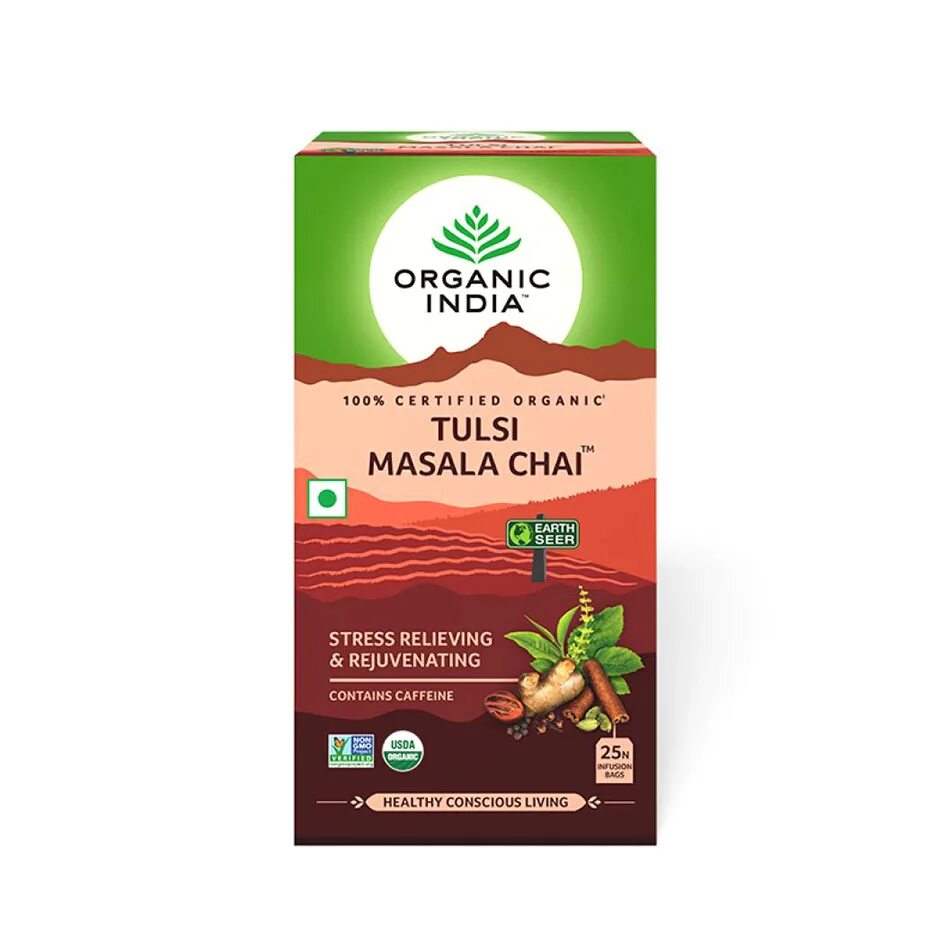 Чай туласи купить. Чай Тулси Органик Индия. Индийский чай Тулси Джинджер. Чай черный Organic India Tulsi Masala Chai. Чай масала 2.