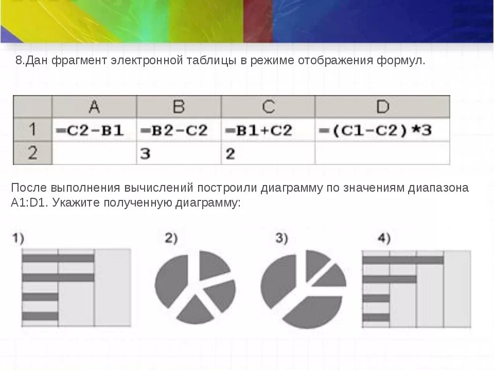 Дан фрагмент электронной таблицы в режиме отображения