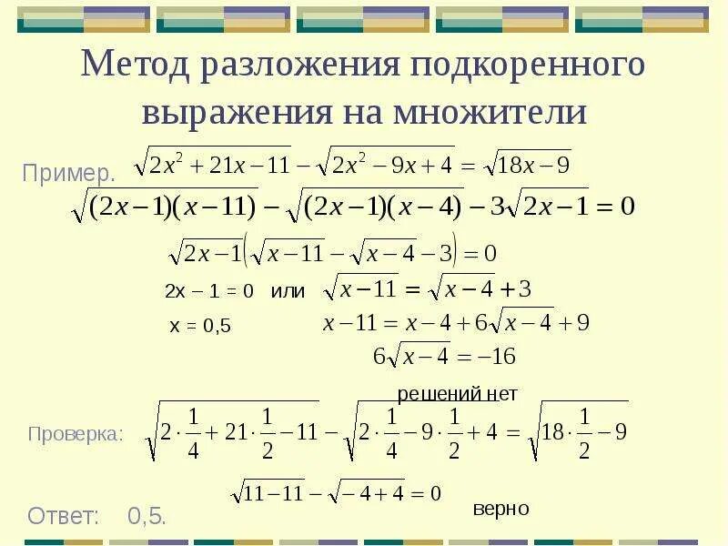 Решение методом разложения на множители