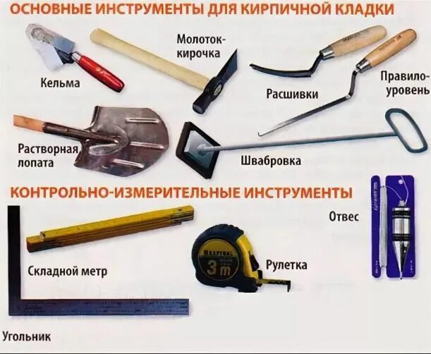 Основной строительный. Инструменты необходимые для кладки кирпича. Основные инструменты для кирпичной кладки. Инструменты для кладки кирпича 1 - кельма 2 - молоток - кирочка. Назовите основной рабочий инструмент каменщика.