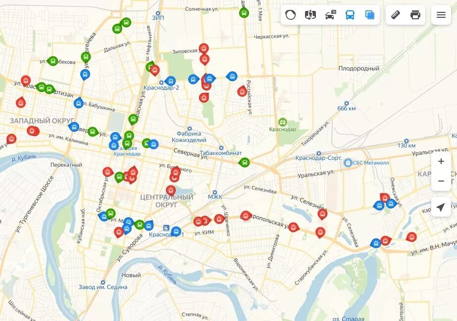 Движение транспорта Краснодар. Транспорт Краснодара на карте.