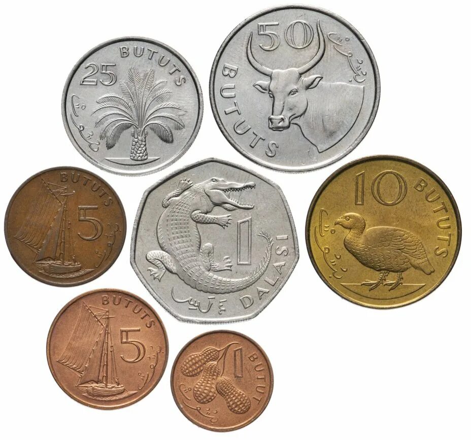 Ворлд монету. Монеты Гамбии. Монеты Британская Гамбия. Монеты Гамбии 1971 года. Гамбия набор.