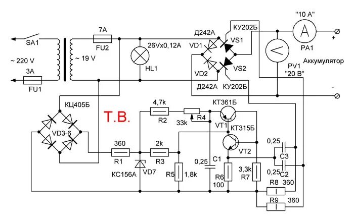 Схема зарядного устройства на тиристорах для АКБ автомобиля. ЗУ Барс 8а схемы. Схема автоматического ЗУ для АКБ автомобиля. ЗУ на 2 тиристорах для автомобильных аккумуляторов.