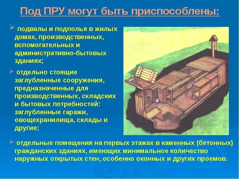 Пру как сделать. Защитные сооружения противорадиационные укрытия. противорадиационные укрытия (пру). под пру могут быть приспособлены. устройство противорадиационных укрытий.