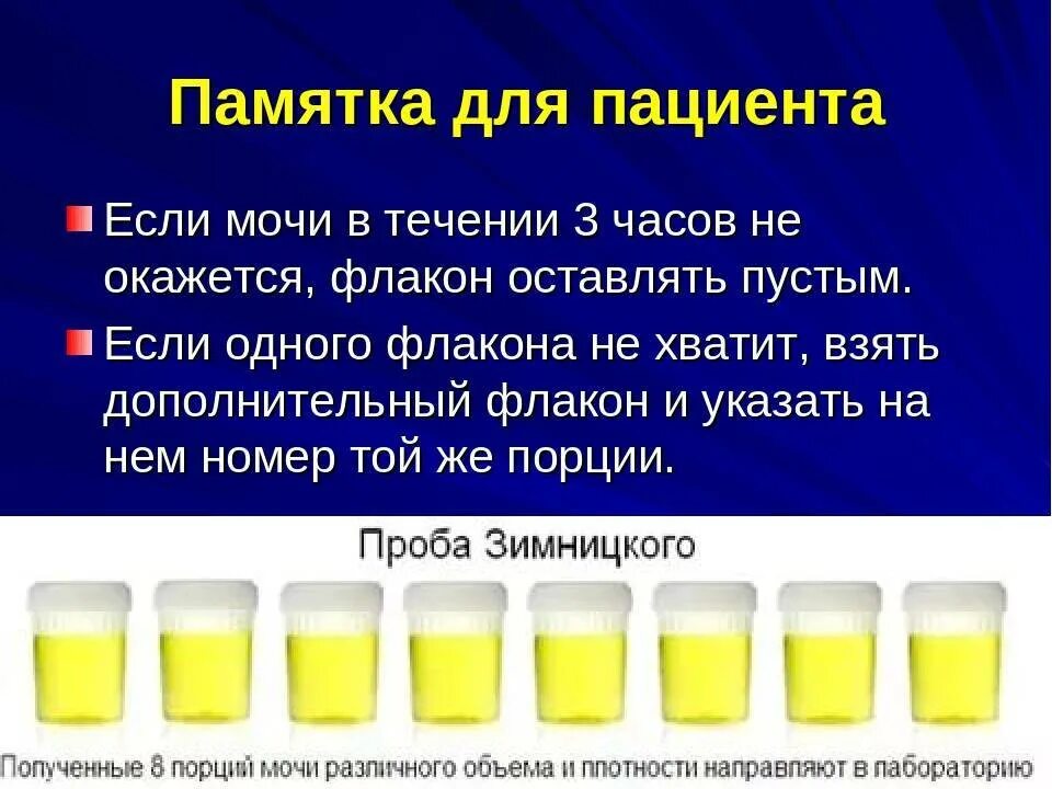 Анализы в течении часа. Памятка по сбору анализа мочи по Зимницкому. Проба мочи по Зимницкому методика исследования. Моча по Зимницкому метод исследования. Лабораторные методы исследования мочи по Зимницкому.