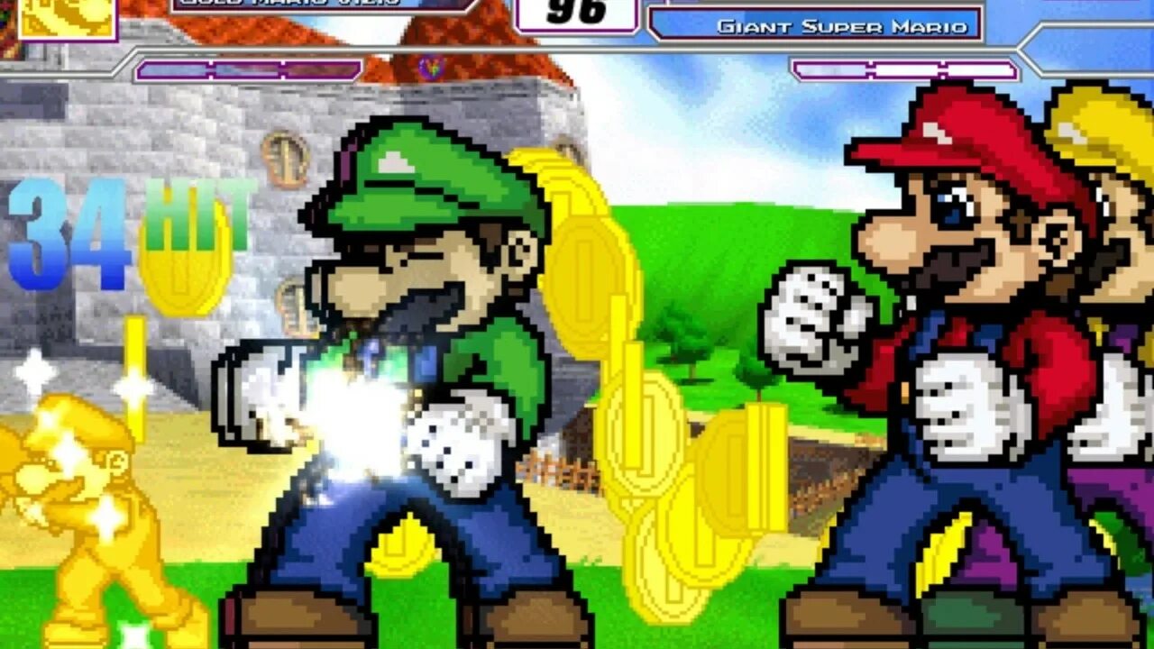 Mugen Луиджи. Gold Mario. Mugen Mario jus all forms Mod. Game stick марио