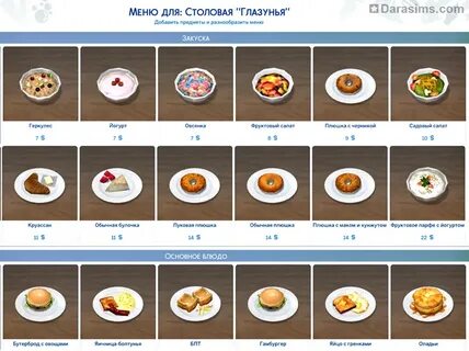 Типичное меню