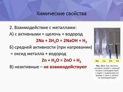 Вода реагирует при нагревании