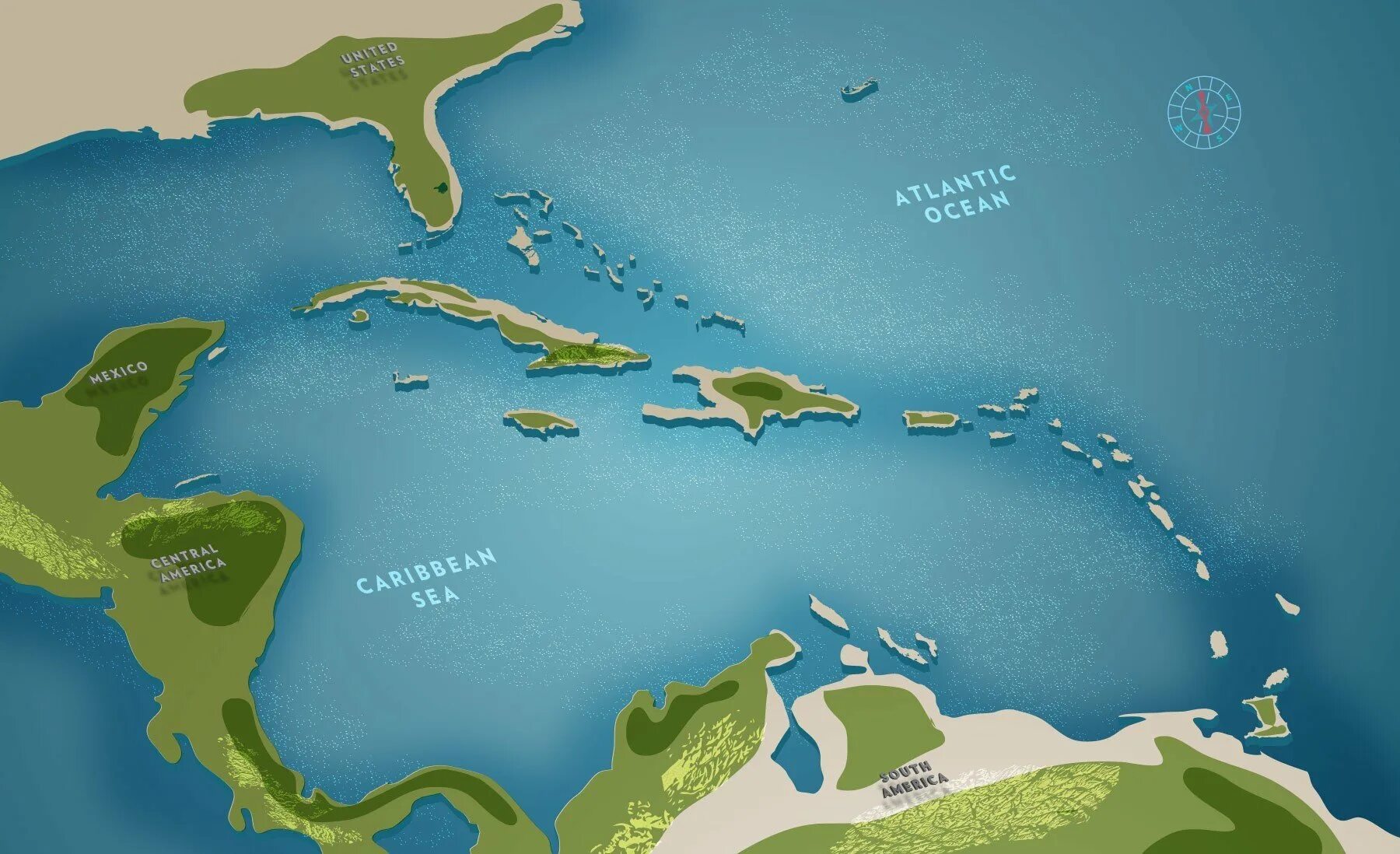 Куба омывается океаном. Острова Карибского моря на карте. Границы Карибского моря на карте.