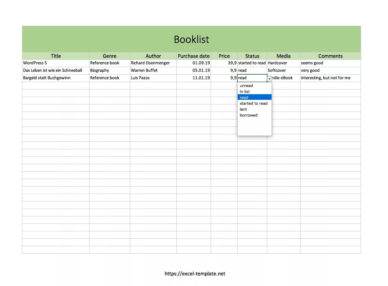 Excel book. Booking list. booklist с рейтингом.
