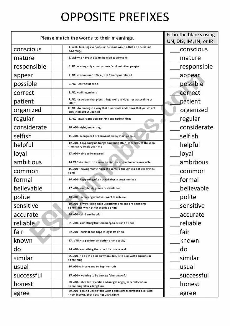 Words with prefix dis. Opposite prefixes. opposite adjectives prefixes. english prefixes and their meaning. prefixes un in im worksheets.