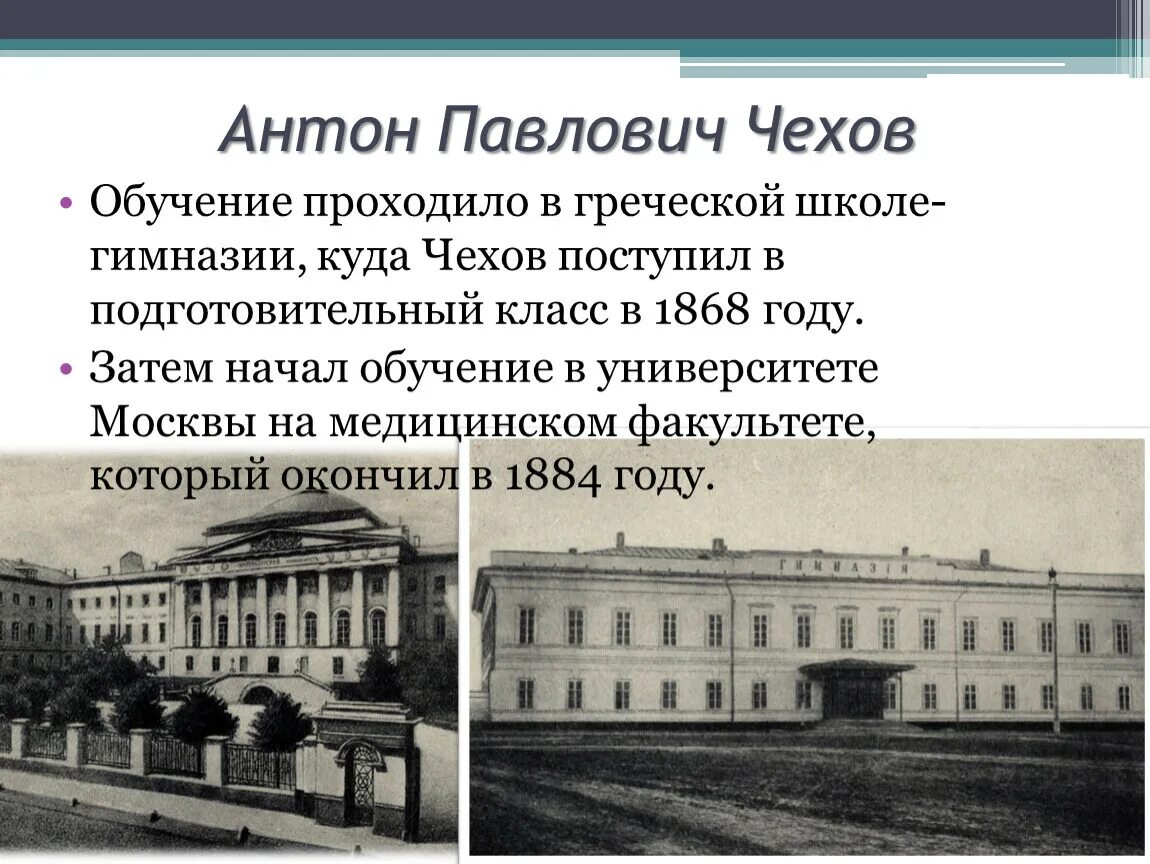 Образование чехова антона. Учеба Антона Павловича Чехова.