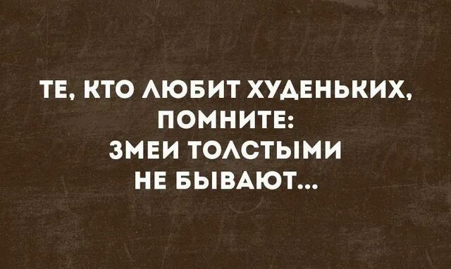 Те кто любит худеньких помните змеи толстыми не бывают. Змеи толстыми не бывают. Не помнящий худо. Люблю худых люблю толстых