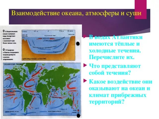 Какое океаническое течение оказывает наибольшее влияние. Взаимодействие океана с атмосферой и сушей. Взаимодействие океана и атмосферы. Взаимодействие Атлантического океана с сушей. Атлантический океан взаимодействие атмосферы суши и океана.