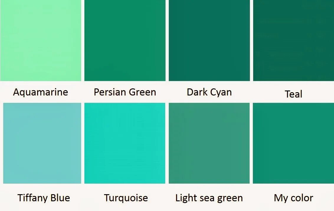 Покажи тиффани. Цвет Тиффани. Бирюзово зеленый цвет. Оттенки бирюзового. Оттенки мятного и бирюзового цвета.