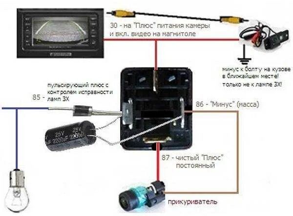 Схема включения камеры заднего хода. Камера через реле