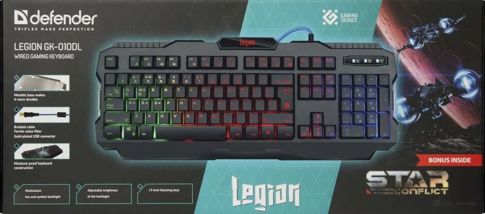 Defender Legion GK-010dl. Клавиатура игровая Defender Legion GK-010dl. Проводная игровая клавиатура Legion GK-010dl ru,RGB подсветка,19 Anti-Ghost. Defender gk 010dl