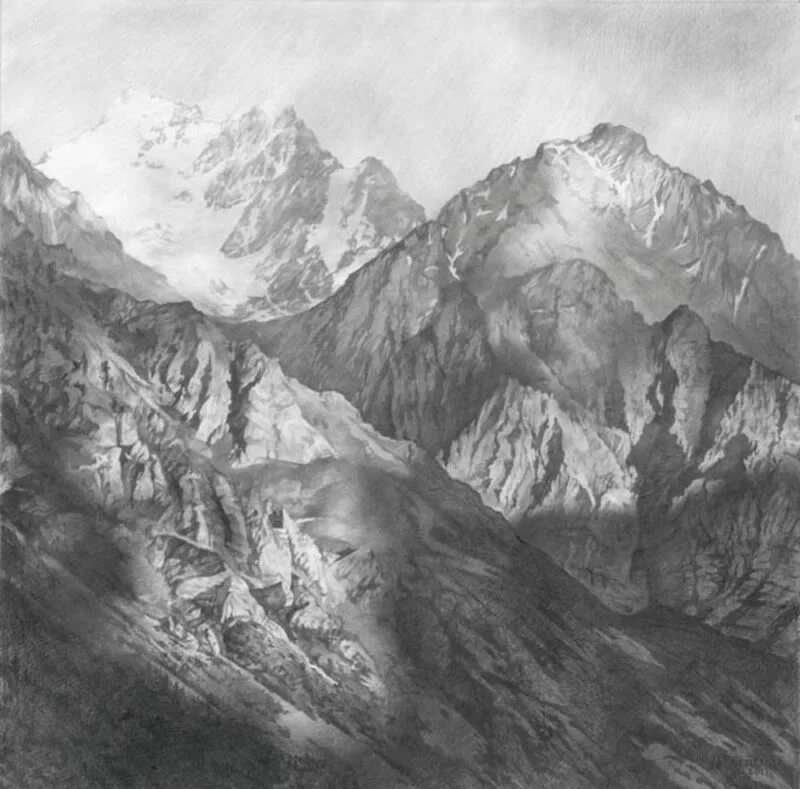 Горе карандаш. Пейзаж горы карандашом. Горный хребет рисунок. Горный хребет графика. Горы в графике.