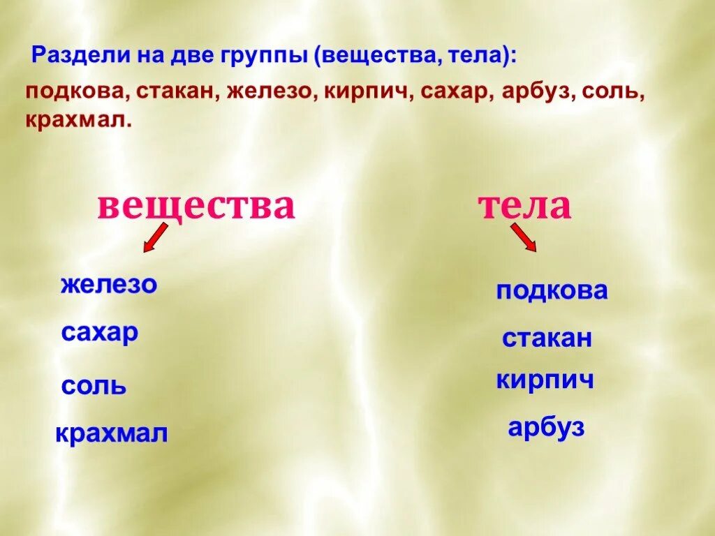 Выберите из текста тела вещества. Тела и вещества. Тело или вещество. Тела состоят из веществ. Тела и вещества картинки.