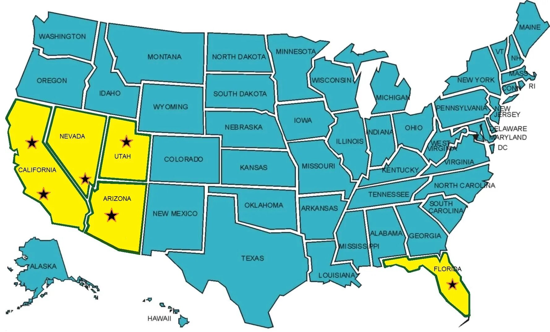 Карта США со Штатами. Калифорния Флорида Монтана Нью Йорк Техас. Штат Техас и Калифорния на карте. Границы Штатов США. Штат монтана на карте