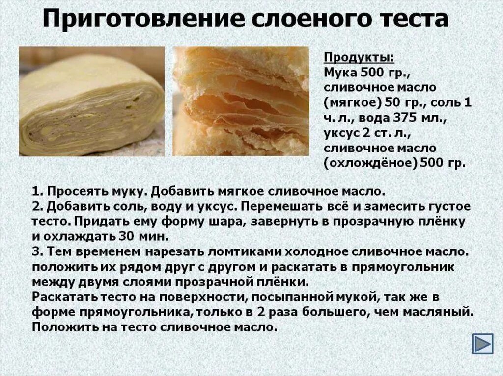 Есть рецепт теста. Приготовление слоеного теста. приготовление дрожжевого слоеного теста. рецепт слоенного оеста. рецептура приготовления слоеного теста.