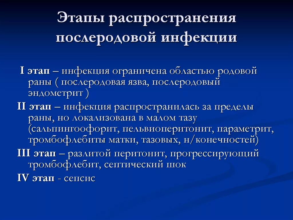 К первому этапу послеродовых заболеваний относится. Послеродовые септические заболевания этапы. Этапы распространениирнфекции. Этапы распространения послеродовой инфекции. Септические заболевания в акушерстве