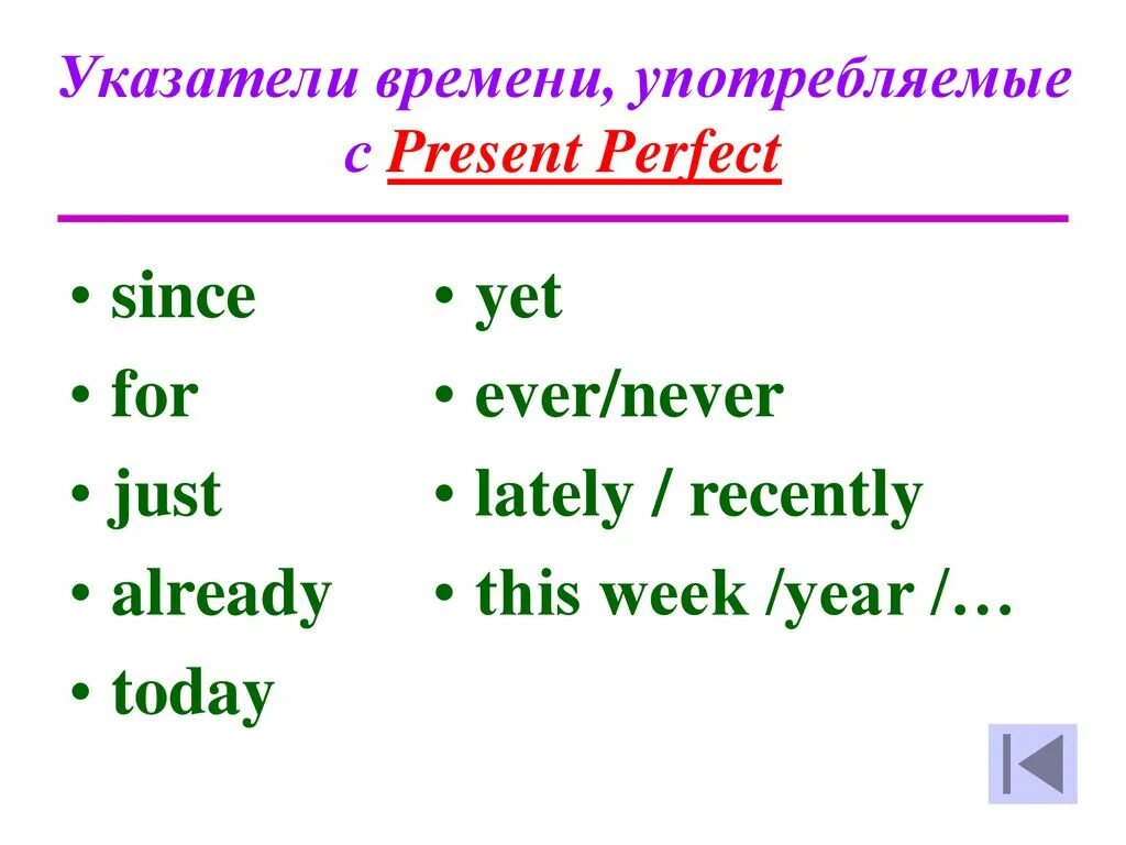 Индикаторы present perfect. Present perfect simple образование. Present perfect указатели времени. Present perfect слова указатели. Слова показатели времен