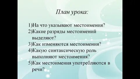 Тема урока местоимение 4 класс