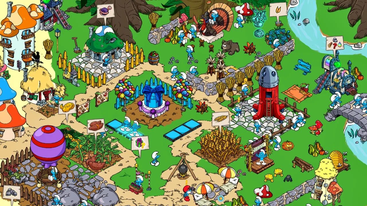 Взломанная игра village. Смурф Вилладже. Деревня Смурфов. The Smurfs (игра). Смурфики деревня.