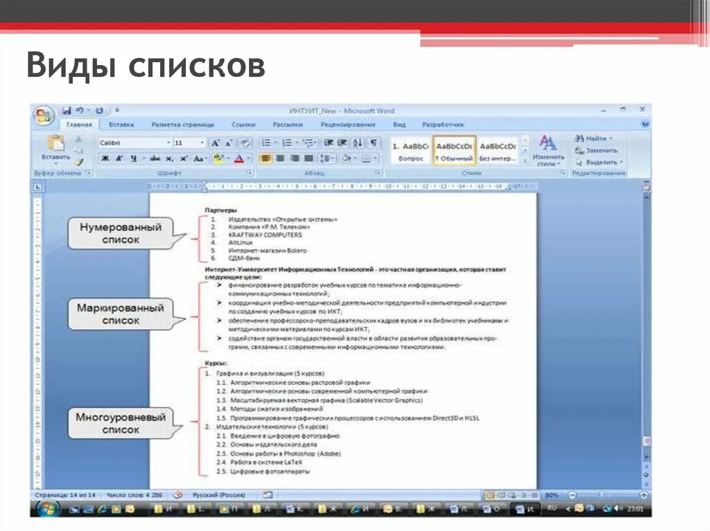 Виды списков в Word. Какие бывают списки. Какие существуют типы списков в Word. Типы списков в Ворде.