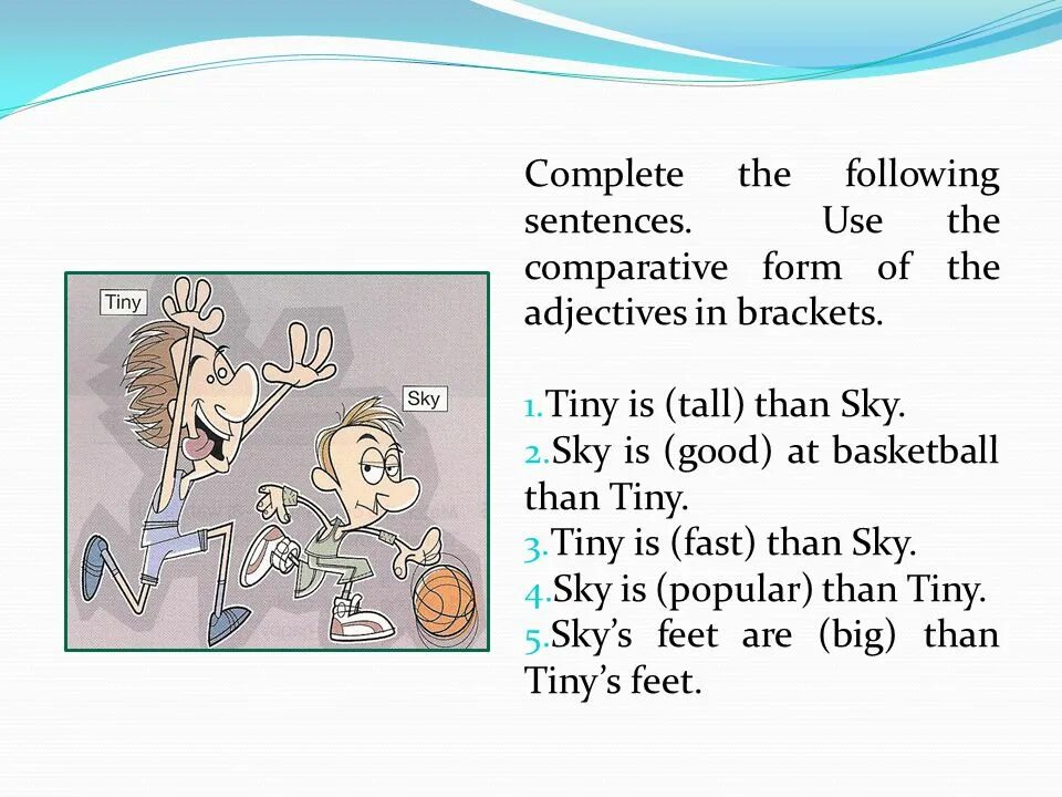 Complete the using comparative form. Comparative sentences. complete the sentences using comparative adjectives. complete the sentences use the comparative form of the adjectives in brackets. complete the sentences using the adjectives.